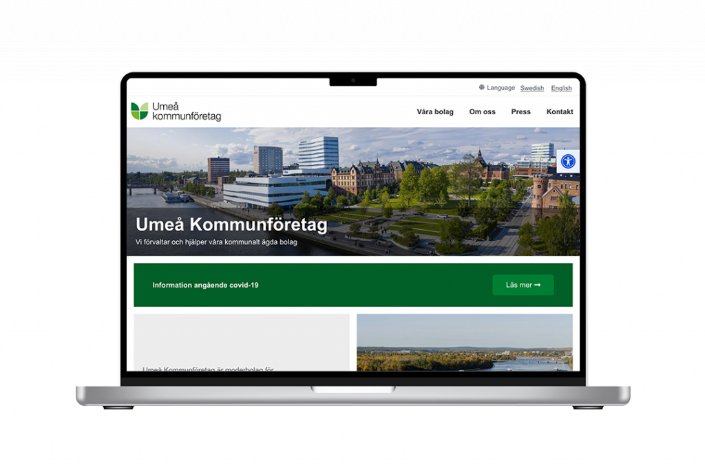 Kundcase laptop med Umeå Kommunföretags hemsida uppe